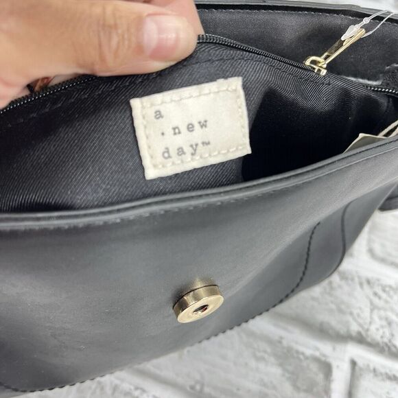 A New Day Black Crossbody Satchel Bag Purse Adjustable Strap and Twilly Scarf - Picture 5 of 13